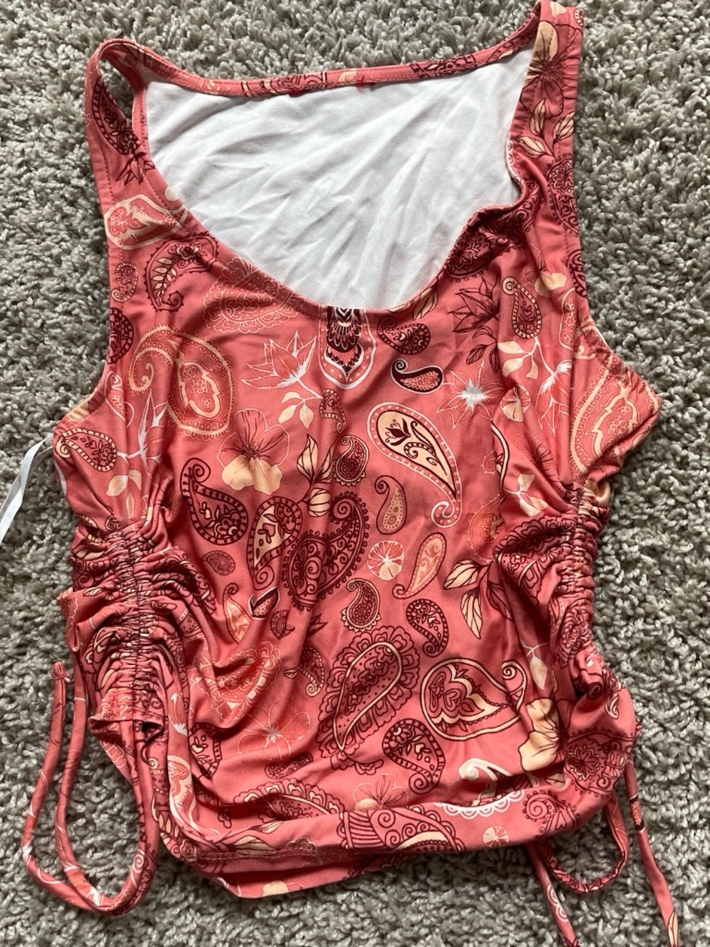 Guess Coral Paisley Ruched Side Tank Top